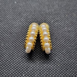 Vintage Napier Gold and Pearl Curved Earrings